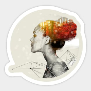 Red Hair Flame Tree - Double Exposure Sticker